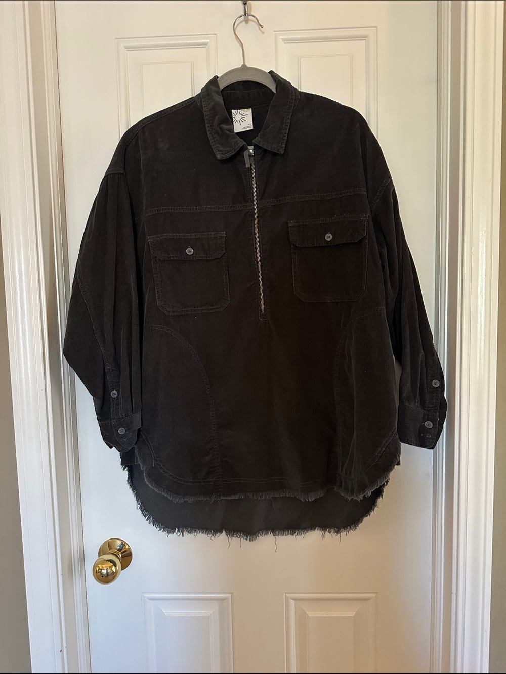 Women’s Black Corduroy Half-Zip Tunic Top